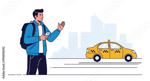 Man hailing a yellow taxi.