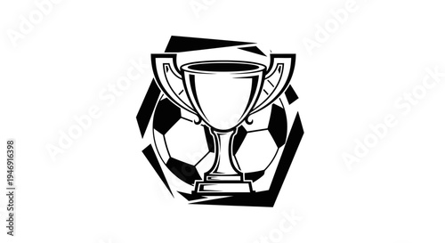 Trophy Cup Inside Soccer Ball Outline Symbolizing Sports Victory on Isolated White Background