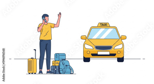 Man hailing a yellow taxi.