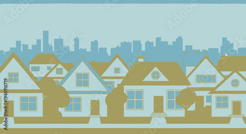 Suburban Neighborhood Houses with City Skyline in Background During Daytime