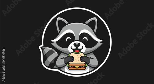 Cartoon raccoon holding sandwich