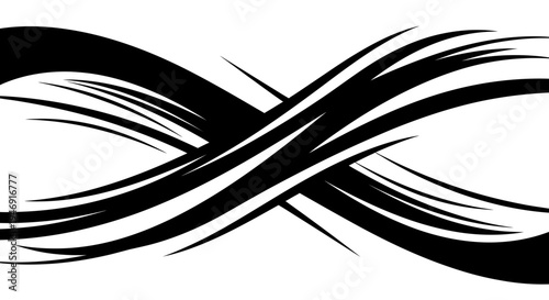 Intertwined Black Abstract Flowing Lines and Dynamic Waves on Isolated White Background