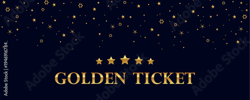 golden ticket text on dark background with confetti vector illustration