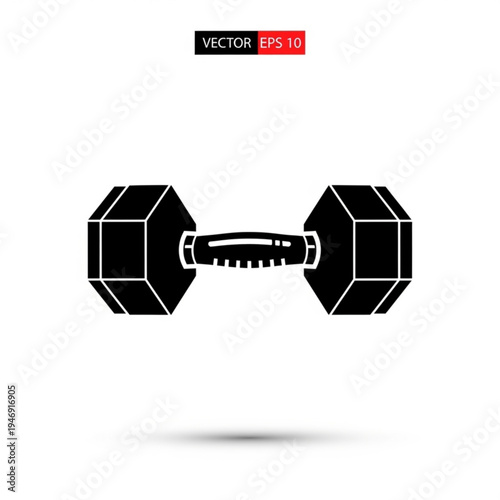 Black dumbbell icon in simple style