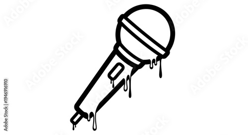 Handheld microphone with dripping paint effect, symbolizing sound and urban music culture on an isolated white background.