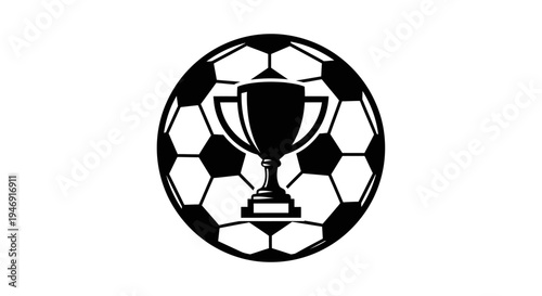 Soccer trophy inside a football, creating a unique logo for victory and sports achievement on an isolated white background.