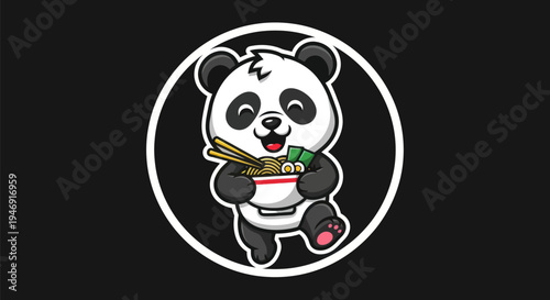 Cartoon panda with bowl of noodles