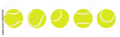 Collection of yellow tennis or padel balls featuring different seam patterns. Minimal sport equipment for design banners, posters and web design. Flat vector illustration isolated on white background.