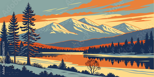 USA, US, U.S, United States - Lake Placid Alpine Sunrise – Snow‑Capped Mountain Reflections and Calm Scenic Panorama in the United States