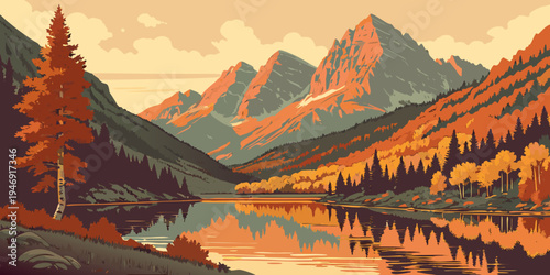 USA, US, U.S, United States - Maroon Lake Sunrise Panorama – Perfect Mirror Reflections and Colorful Autumn Forest in the United States