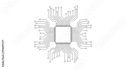Microchip Processor Electronic Circuit Board Diagram, Isolated White Background.