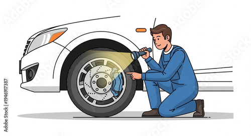 Man changing car tire.