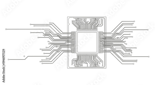 Digital Technology Microchip Circuit Board Processor, Isolated White Background.