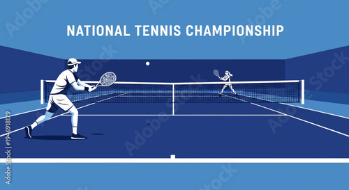 Dynamic Tennis Tournament Illustration Showcasing Championship Game and Athletic Prowess
