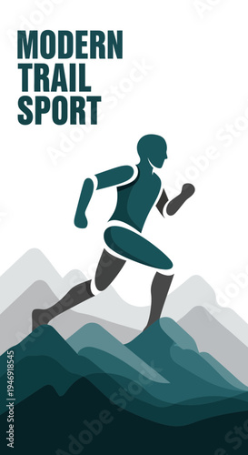 Dynamic Trail Runner Silhouette Embarking on Mountain Journey with Modern Sport Imagery
