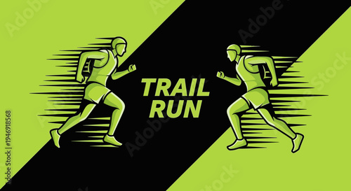 Dynamic Trail Runners Silhouette On Abstract Background Athletic Endurance Sport Icon