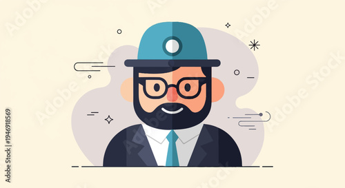 Stylized man wearing a hat, glasses, and suit