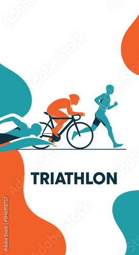Dynamic Triathlon Illustration Showcasing Swimming, Cycling, and Running in Vivid Colors