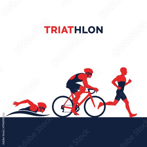 Dynamic Triathlon Illustration Showcasing Swimming, Cycling, and Running in Vivid Colors