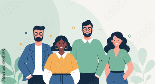 Diverse group of people in casual attire against a soft background