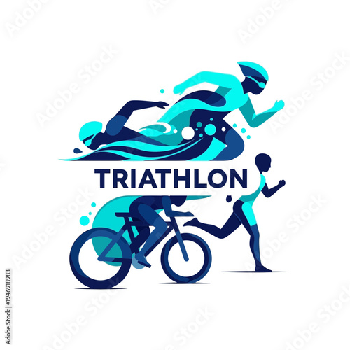 Dynamic Triathlon Icon Depicting Swimmers, Cyclists, And Runners in Aquatic Action