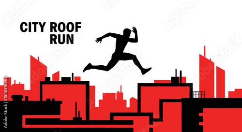 Dynamic Urban Athlete Leaping Over Cityscape Silhouettes, A Vibrant Action Design