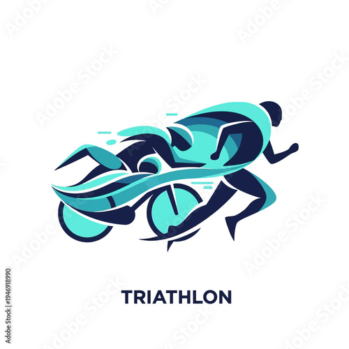 Dynamic Triathlon Icon: Featuring Swimmer, Cyclist, and Runner in Abstract Silhouette