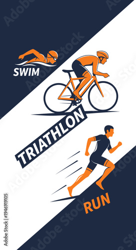 Dynamic Triathlon Illustration Showcasing Swim, Cycle, And Run Sports Activities Competition