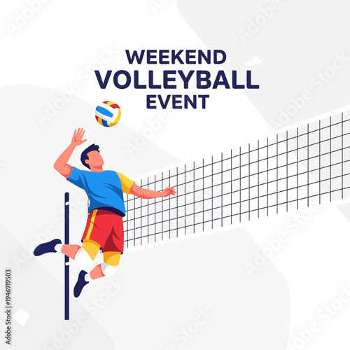 Dynamic Volleyball Event Illustration: Weekend Competition and Sporting Activity Promotion