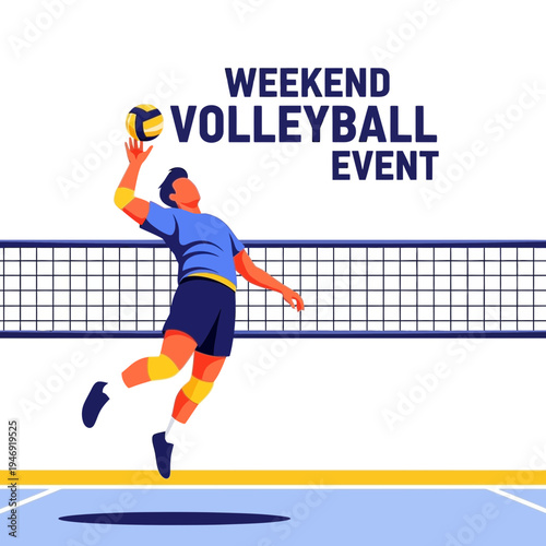 Dynamic Volleyball Action Depicted with Vivid Colors during a Weekend Tournament Display