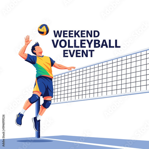 Dynamic Volleyball Action Depicted, Showcasing Weekend Event with Athleticism and Competition