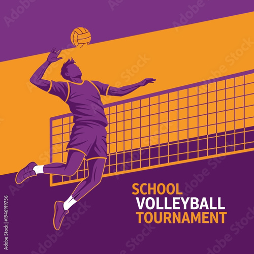 Dynamic Volleyball Player in Action Spiking the Ball During School Tournament Gameplay