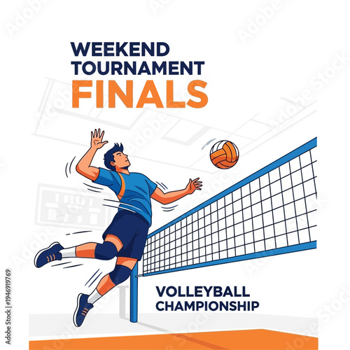 Dynamic Volleyball Action: Weekend Tournament Finals Championship Illustrated Design With Athletic