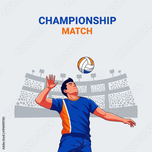 Dynamic Volleyball Athlete Performing a Spike During Championship Match with Stadium Background