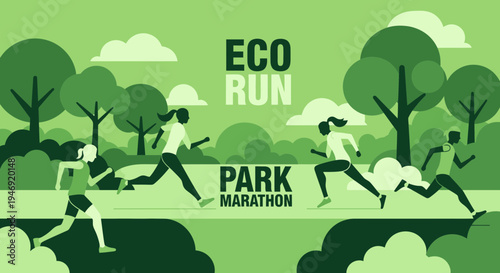 Eco-Friendly Park Marathon: A Vibrant Illustration Of Nature-Inspired Running Competition