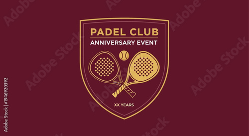 Elegant Padel Club Anniversary Celebration Logo With Tennis Ball and Rackets Design