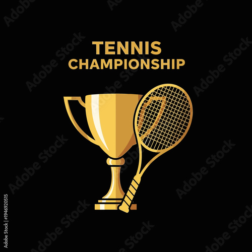 Elegant Tennis Championship Trophy and Racket Design with a Luxurious Golden Appearance