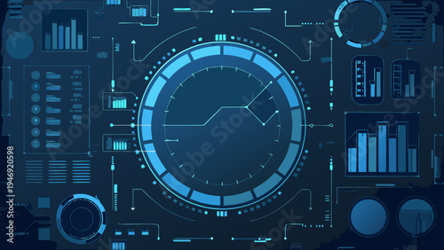 Abstract digital interface with glowing blue lines and circular elements