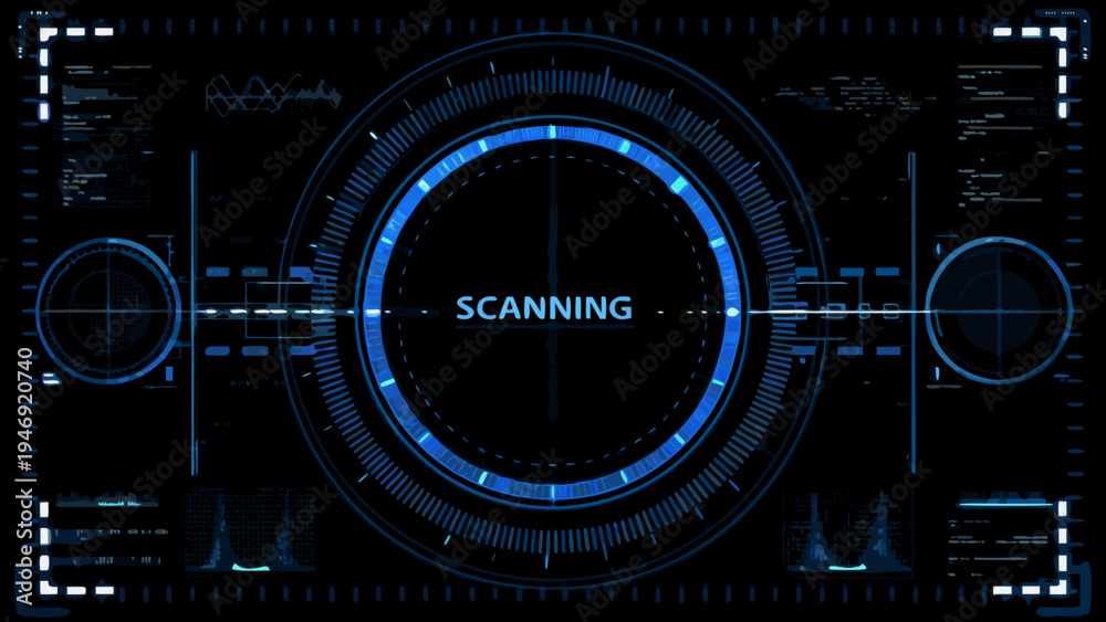 Obraz premium Futuristic scanning interface with a central oval display and data streams