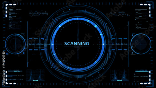 Futuristic scanning interface with a central oval display and data streams