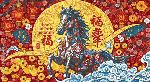 Chinese New Year Horse Celebration Illustration.