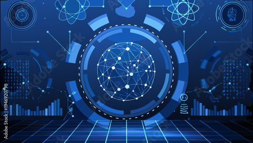 Futuristic digital interface with glowing network connections and data streams