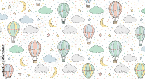 Colorful hot air balloons flying high.