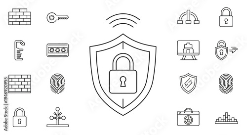 Padlock and shield security symbol icon.