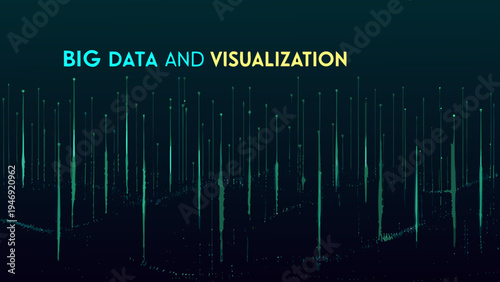 Abstract representation of big data and visualization with glowing vertical lines