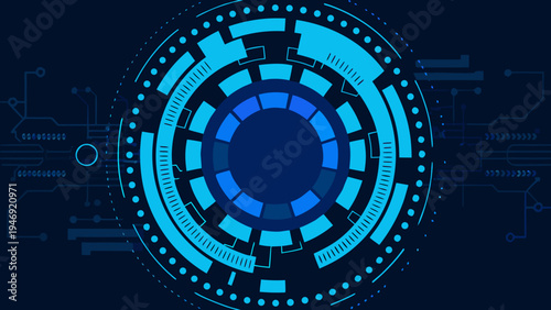 Abstract technology background with concentric circles and circuit patterns