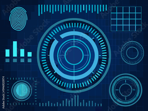 Abstract digital interface with biometric and data visualization elements
