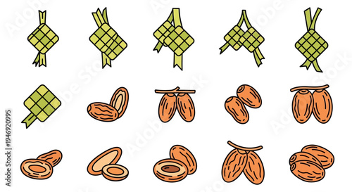 Cashew nuts and green packages.