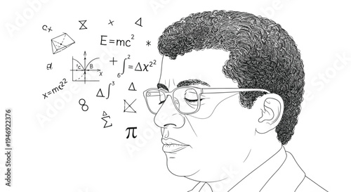 Man Thinking Mathematical Equations and Formulas.