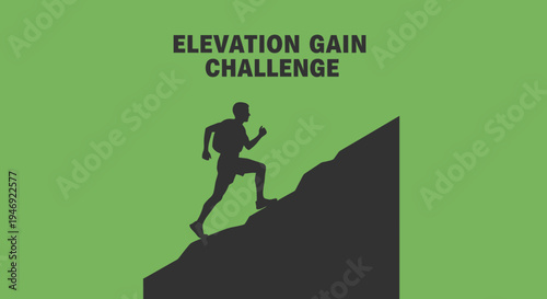 Elevation Gain Challenge: Athletic Silhouette Scaling a Steep Terrain on a Green Backdrop